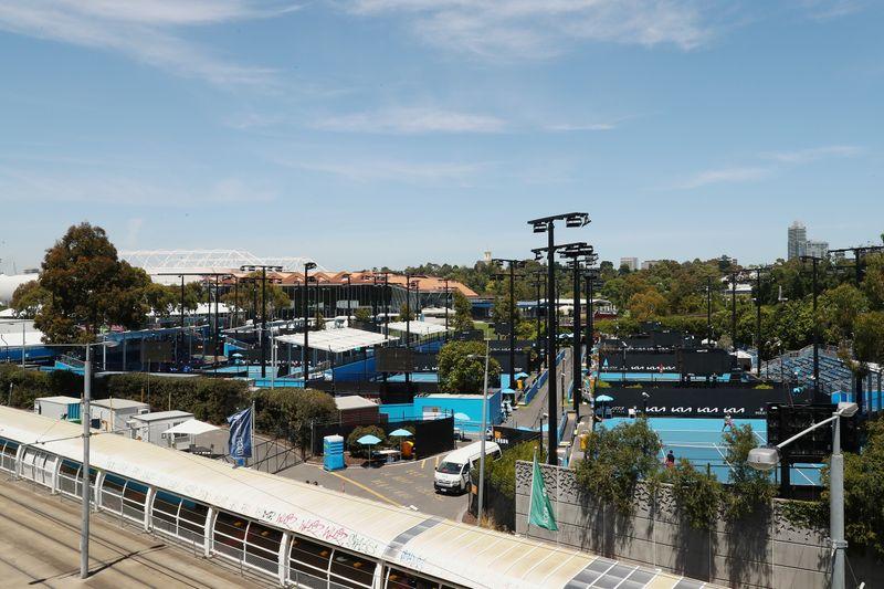 A general view of Melbourne Park as tennis players undergo a mandatory quarantine ahead of the Australian Open in Melbourne, Australia January 21, 2021. REUTERS/Kelly Defina
