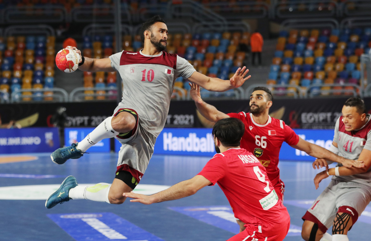 Qatar’s Frankis Marzo prepares to score against Bahrain during their IHF Handball World Championship Main Round Group 2 match, yesterday.