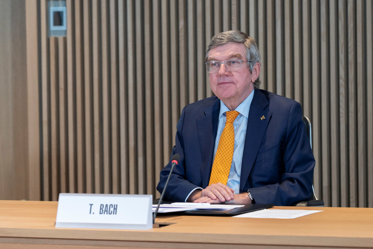 IOC President, Thomas Bach, hosts the first Executive Board meeting for 2021 at the Olympic House in Lausanne, Switzerland January 27, 2021. Greg Martin/IOC/Handout via REUTERS ATTENTION EDITORS - THIS IMAGE WAS PROVIDED BY A THIRD PARTY NO RESALES. NO AR