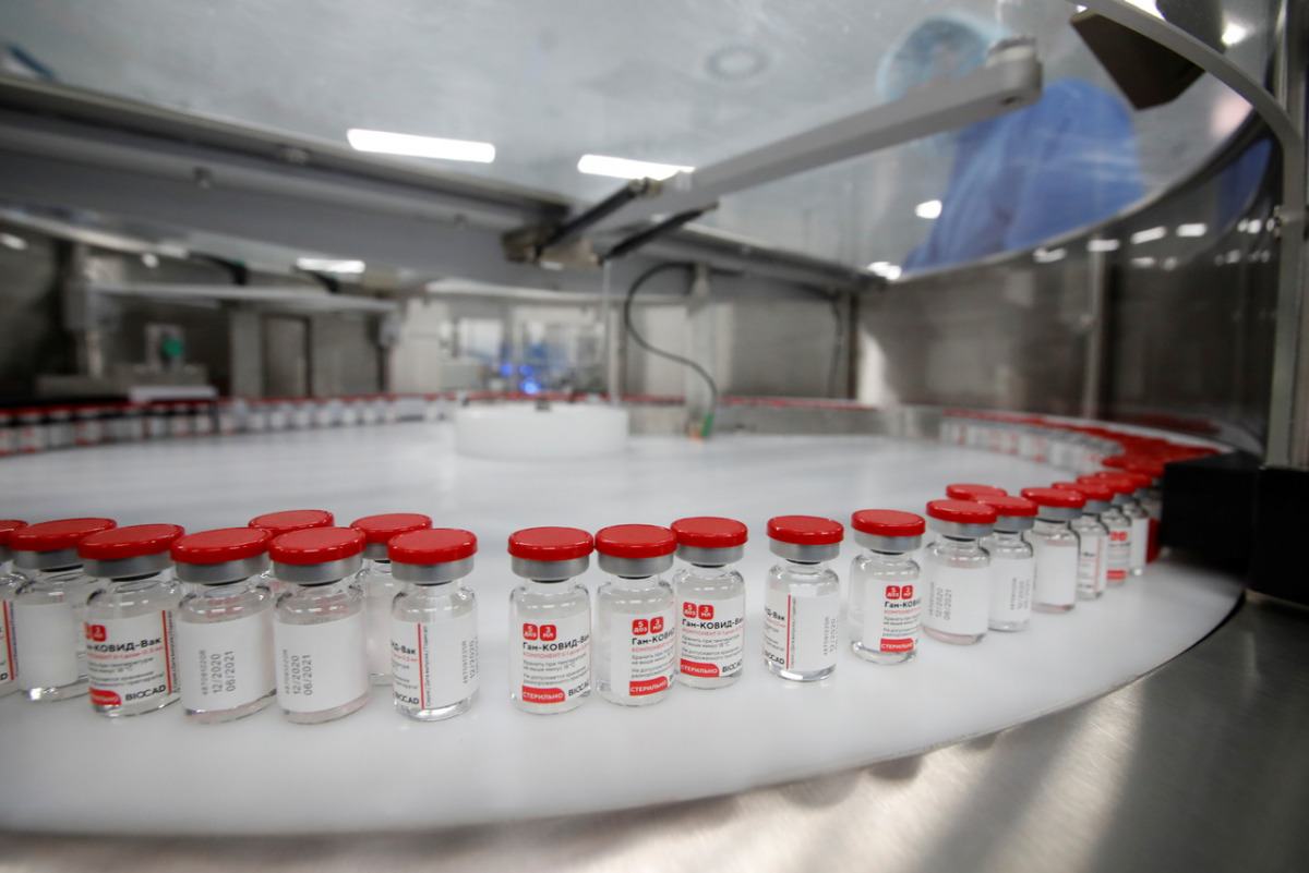 FILE PHOTO: A view shows vials during the production of Gam-COVID-Vac, also known as Sputnik-V, vaccine against the coronavirus disease (COVID-19) at a facility of BIOCAD biotechnology company in Saint Petersburg, Russia December 4, 2020. REUTERS/Anton Va