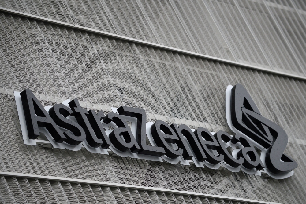 The AstraZeneca logo is pictured outside the AstraZeneca office building in Brussels as part of the coronavirus disease (Covid-19) vaccination campaign, Belgium, January 28, 2021. Reuters/Johanna Geron/File Photo