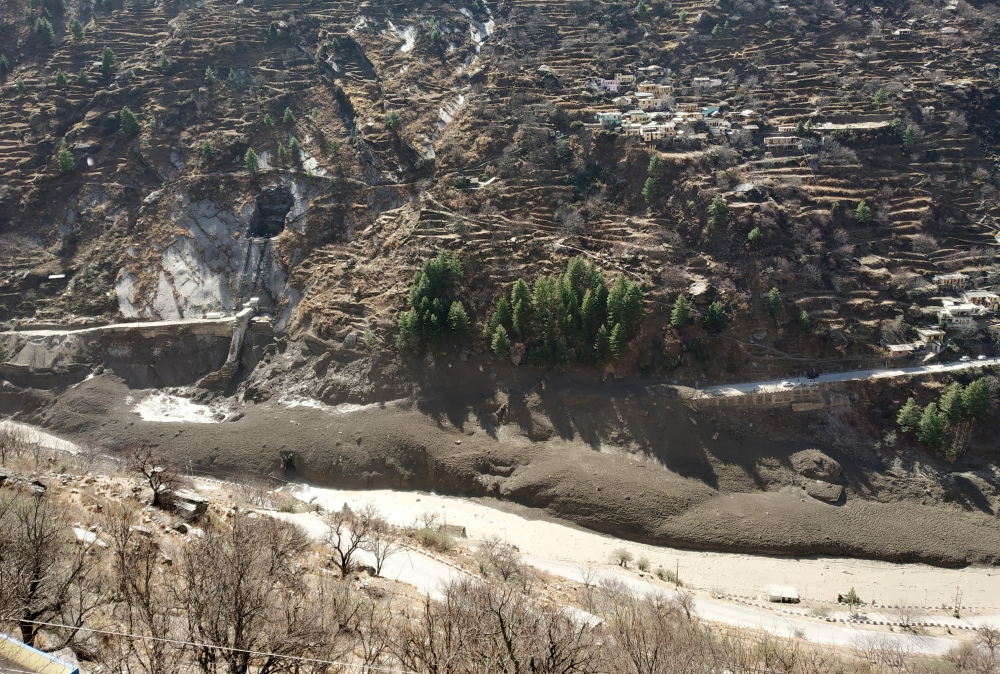 A view of damaged dam after a Himalayan glacier broke and crashed into the dam at Raini Chak Lata village in Chamoli district in the northern state of Uttarakhand, India, February 7, 2021. REUTERS/Stringer