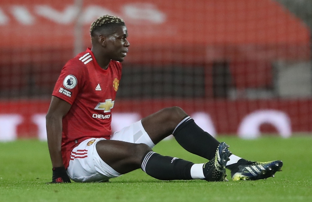 February 6, 2021 Manchester United's Paul Pogba after sustaining an injury Pool via REUTERS/Martin Rickett