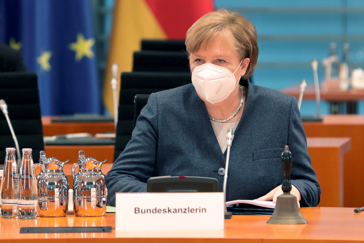 German Chancellor Angela Merkel arrives for the weekly cabinet meeting at the Chancellery in Berlin, Germany, February 3, 2021. Michael Sohn/Pool via REUTERS
