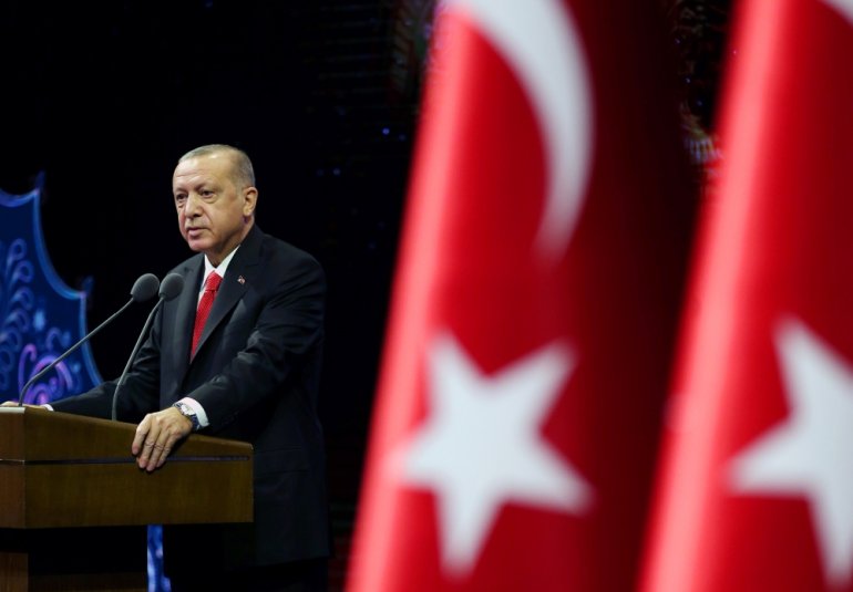 FILE PHOTO/Turkish President Tayyip Erdogan makes a speech during a meeting in Ankara, Turkey October 26, 2020.