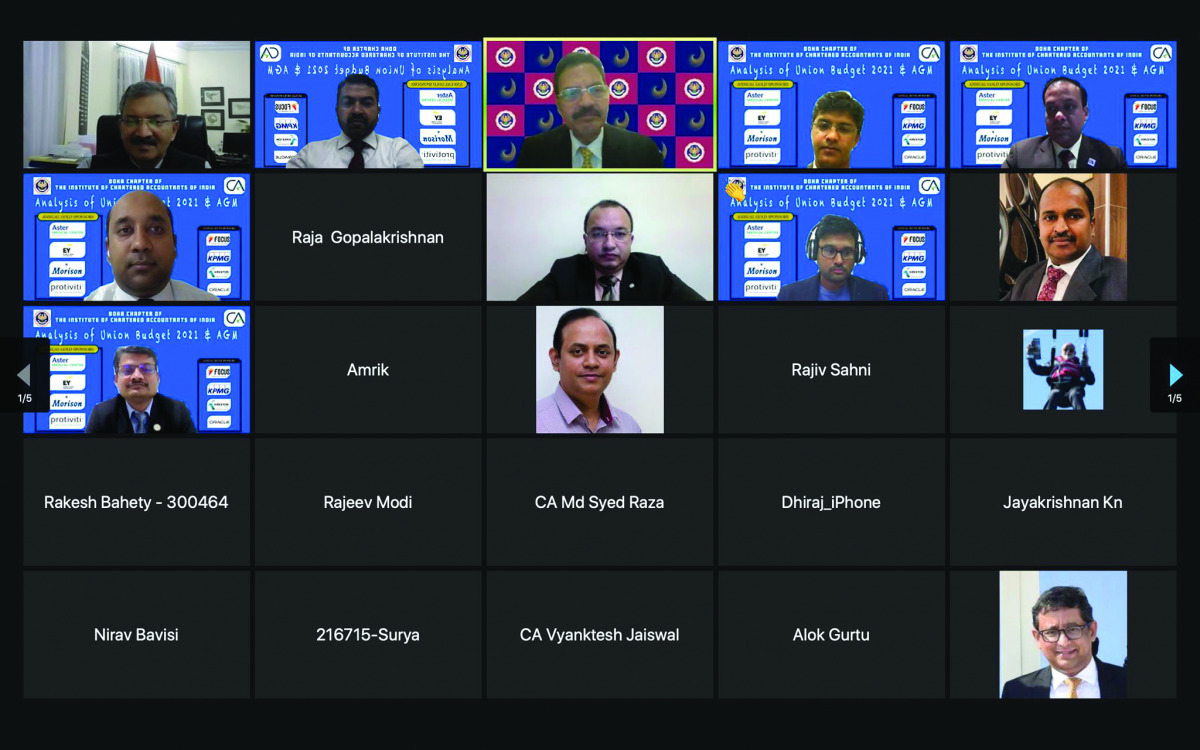 Ambassador of India to Qatar, Dr. Deepak Mittal, and other participants during a virtual seminar on ‘Union Budget 2021’.