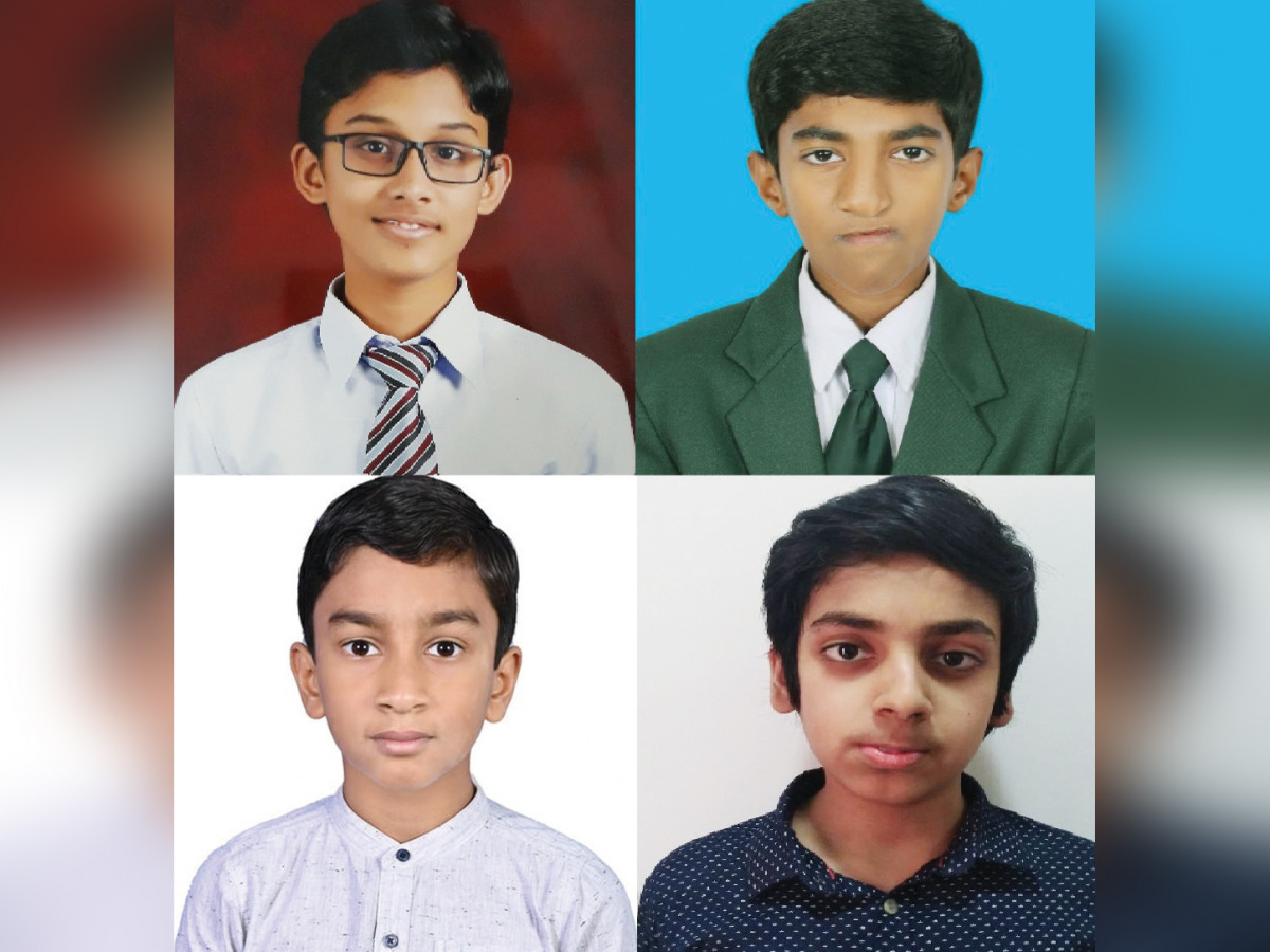 From top left: Malarvadi Little Scholar 2nd Round 1st position winners from Qatar - Faheem Muhammed Basheer, Baris Hussain Kannancheri, Shahm Sahran and Faheem Muhammed Shabeer,
