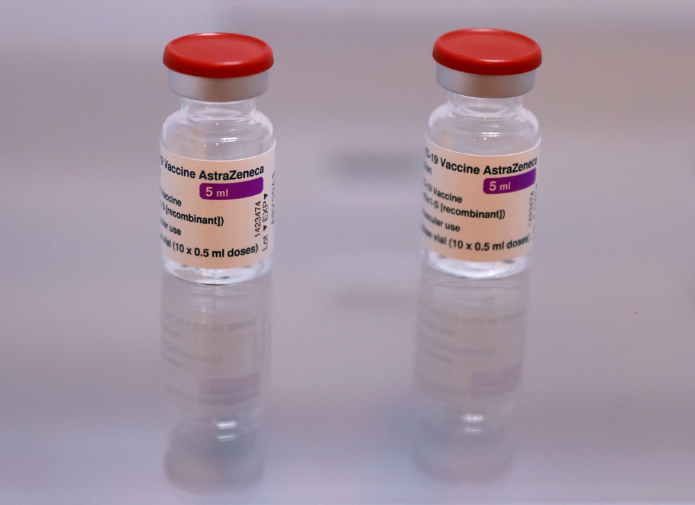 Vials of the Oxford-AstraZeneca COVID-19 vaccine is seen in the fridge of a doctor's office in Gouzeaucourt as part of the coronavirus disease (COVID-19) vaccination campaign in France, February 24, 2021. Reuters/Pascal Rossignol/File Photo