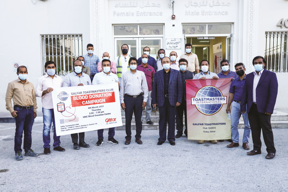Officials and members of Galfar Toastmasters Club during the blood donation event, held recently.