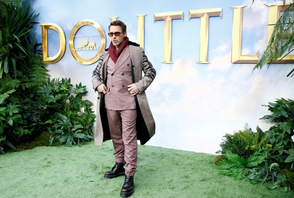 Cast member Robert Downey Jr. poses at a special screening of 