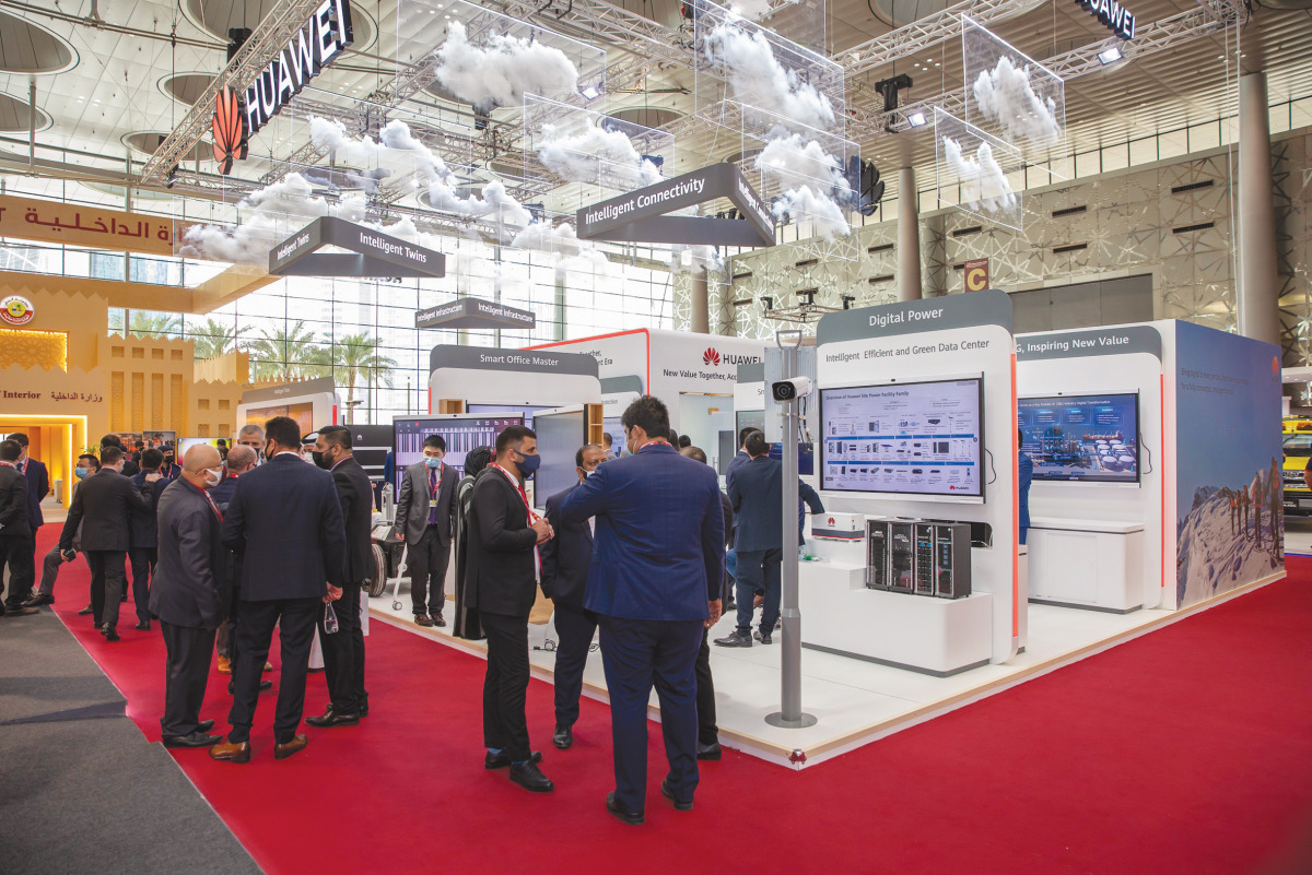 Officials and visitors at the Huawei pavilion during the ongoing Milipol Qatar 2021 in Doha. 