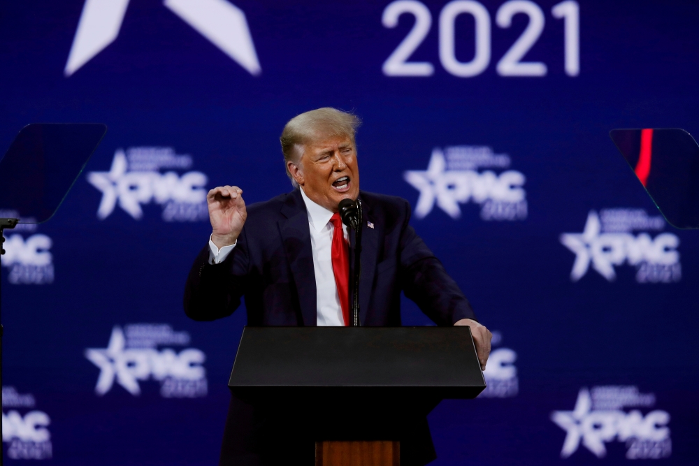 Former U.S. President Donald Trump speaks at the Conservative Political Action Conference (CPAC) in Orlando, Florida, U.S. February 28, 2021. REUTERS/Joe Skipper/File Photo