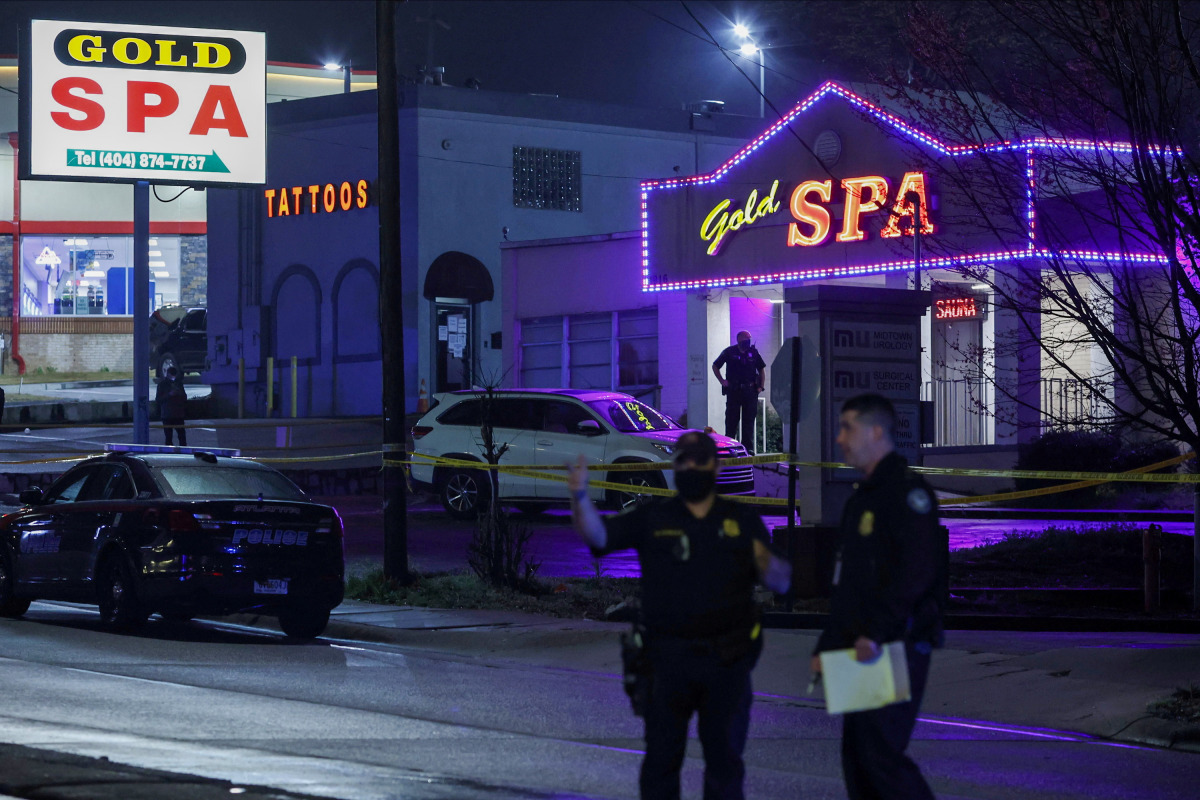 City of Atlanta police officers are seen outside of Gold Spa after deadly shootings at a massage parlor and two day spas in the Atlanta area, in Atlanta, Georgia, U.S. March 16, 2021. REUTERS/Chris Aluka Berry TPX IMAGES OF THE DAY
