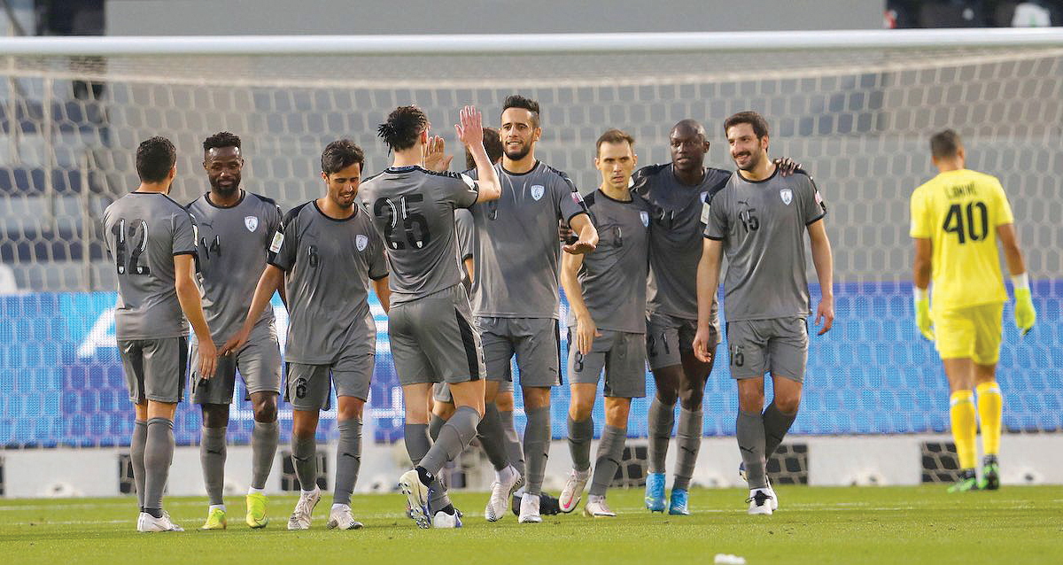 Al Wakrah players celebrate after Mohamed Benyettou scored their second goal against Al Sailiya yesterday.
