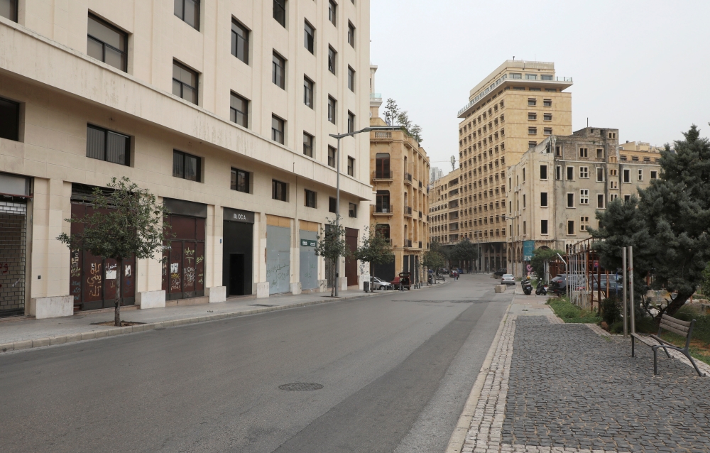 A view shows an empty street near the government palace in downtown Beirut, Lebanon March 23, 2021. Picture taken March 23, 2021. REUTERS/Mohamed Azakir