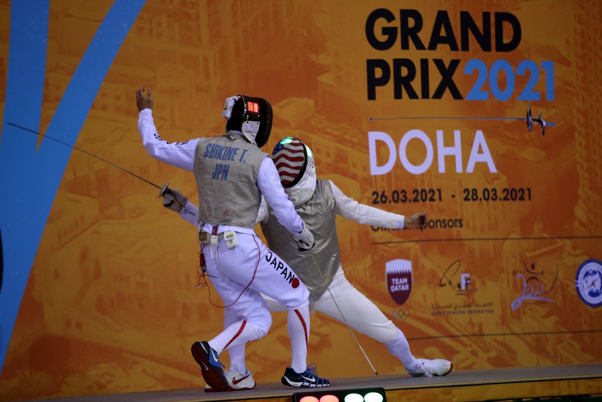 Action during final day of FIE Foil Grand Prix Doha 2021 at the Aspire Dome, yesterday. 