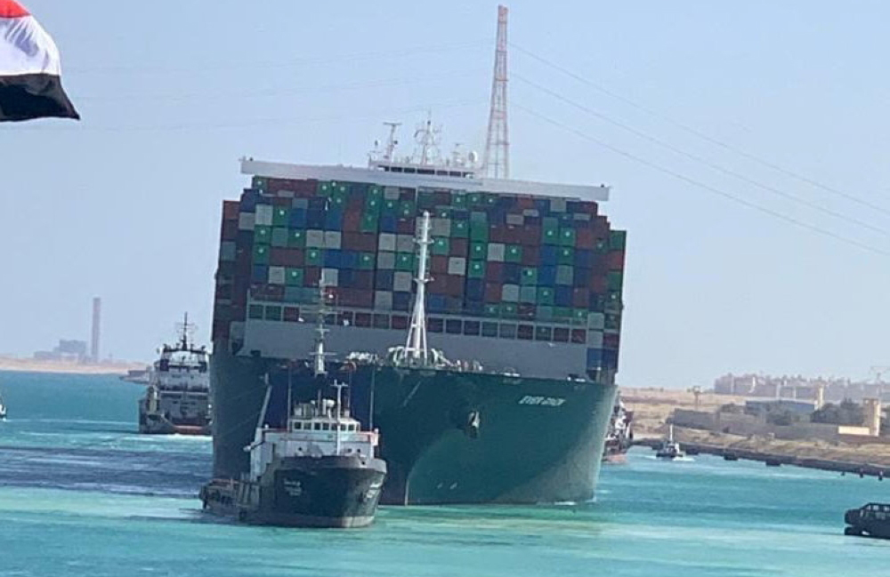 Ship Ever Given, one of the world's largest container ships, is seen after it was fully floated in Suez Canal, Egypt March 29, 2021. 