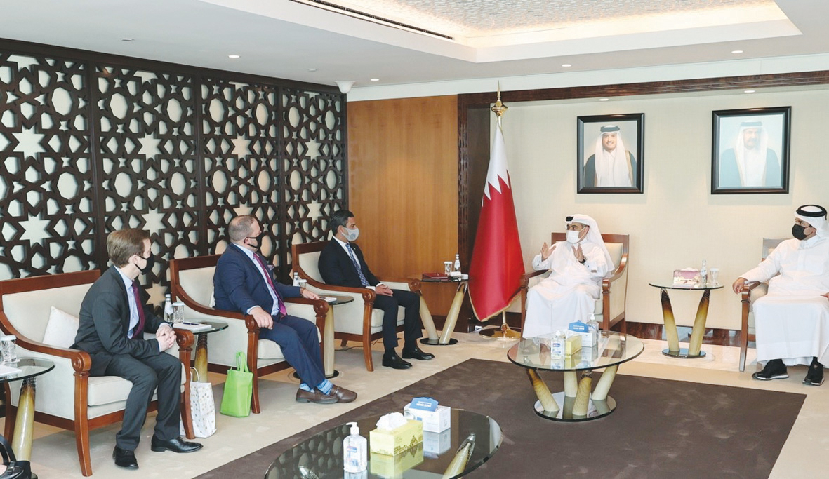 Minister of Commerce and Industry, H E Ali bin Ahmed Al Kuwari, with delegation of US mayors, yesterday.