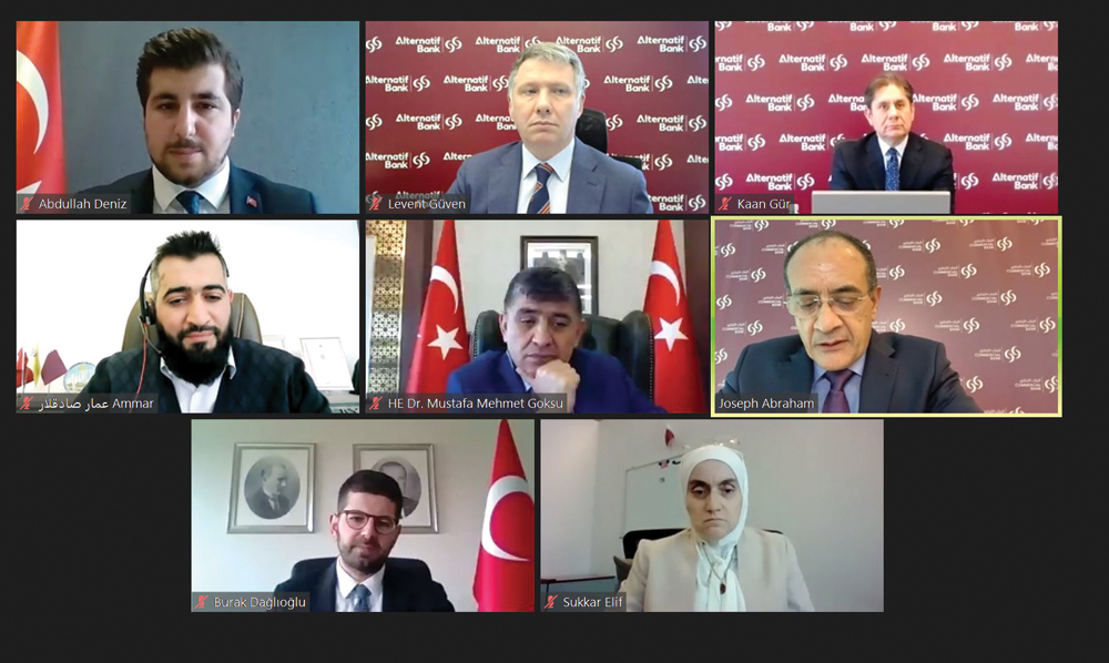 Ambassador of the Republic of Turkey to Qatar, H E Dr. M Mustafa Göksu; Commercial Bank’s GCEO, Joseph Abraham, with other officials during the webinar.