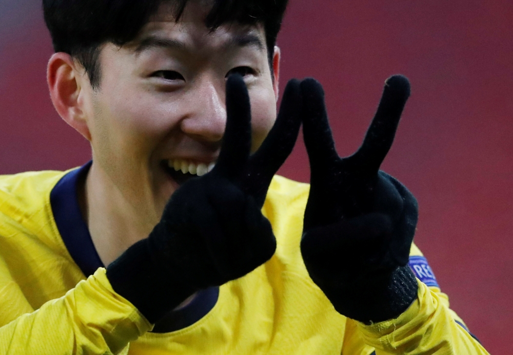 February 18, 2021 Tottenham Hotspur's Son Heung-min celebrates scoring their first goal REUTERS/Bernadett Szabo/File Photo