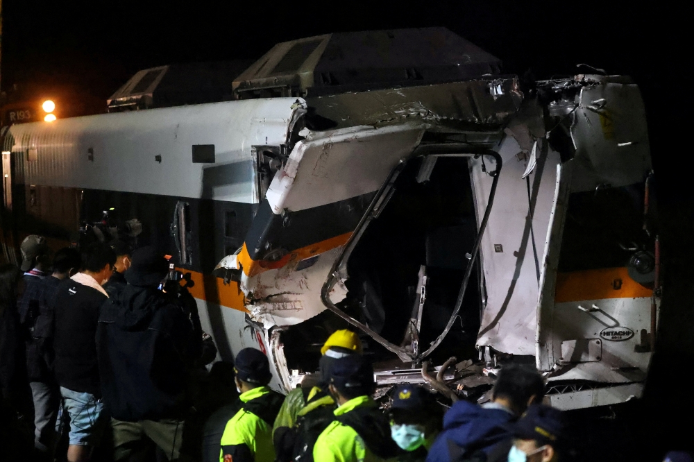 A damaged train carriage is seen at the site of the deadly train derailment at a tunnel, north of Hualien, Taiwan April 4, 2021. REUTERS/Ann Wang/File Photo