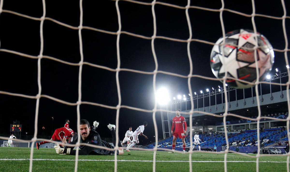 Soccer Football - Champions League - Quarter Final - First Leg - Real Madrid v Liverpool - Estadio Alfredo Di Stefano, Madrid, Spain - April 6, 2021 Real Madrid's Vinicius Junior celebrates scoring their third goal REUTERS/Susana Vera TPX IMAGES OF THE DA