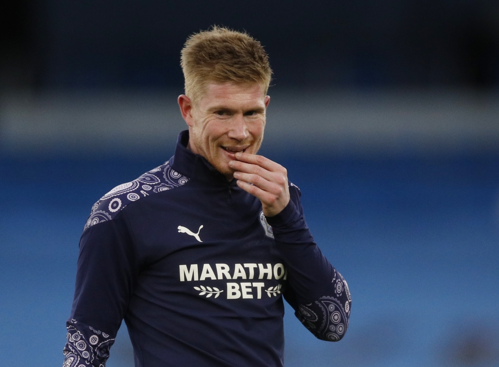 Manchester City's Kevin De Bruyne during the warm-up before the match REUTERS/Phil Noble
