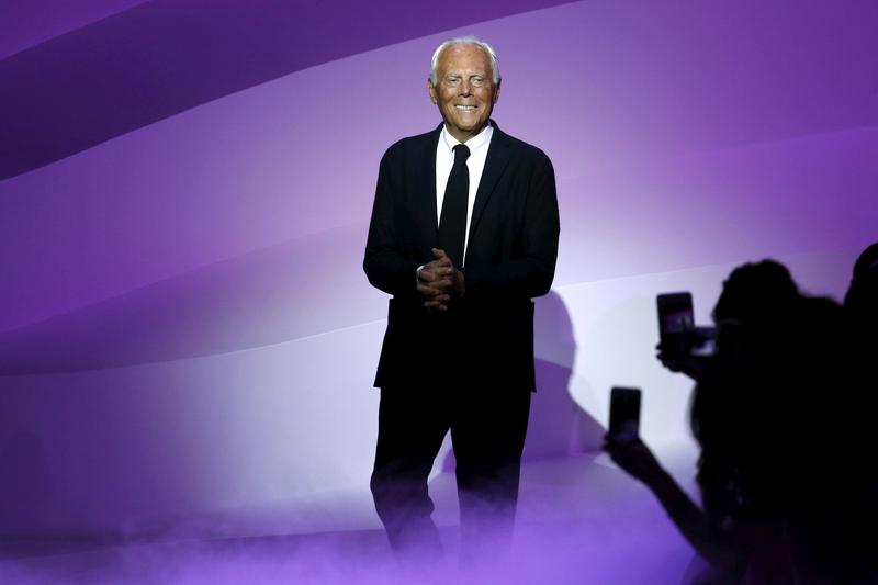 FILE PHOTO: Italian designer Giorgio Armani appears at the end of his Haute Couture Spring/Summer 2016 fashion show for Giorgio Armani Prive in Paris, France, January 26, 2016. REUTERS/Benoit Tessier/File Photo
