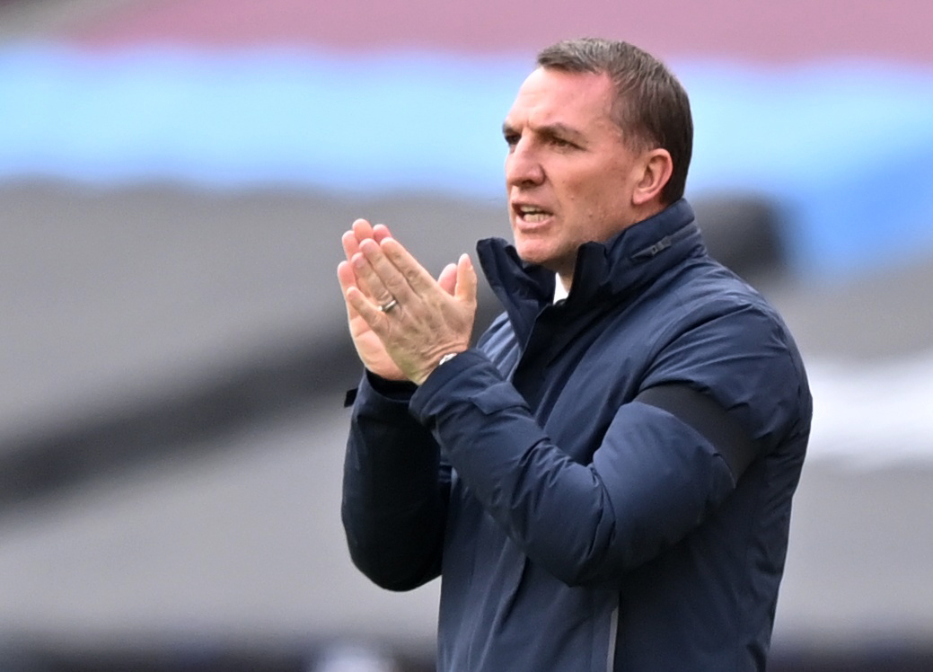 Soccer Football - Premier League - West Ham United v Leicester City - London Stadium, London, Britain - April 11, 2021 Leicester City manager Brendan Rodgers Pool via REUTERS/Justin Setterfield 