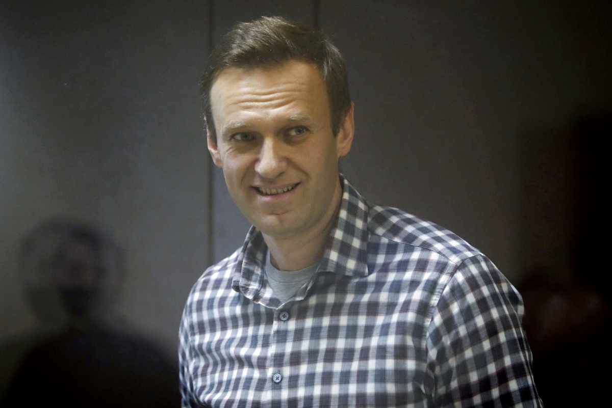 FILE PHOTO: Russian opposition politician Alexei Navalny attends a court hearing in Moscow, Russia February 20, 2021. REUTERS/Maxim Shemetov/File Photo
