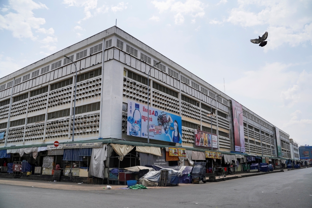 A view of a closed market, during a 14-day citywide lockdown, implemented due to a rising number of coronavirus disease (COVID-19) cases, in Phnom Penh, Cambodia, April 17, 2021. REUTERS/Cindy Liu/File Photo