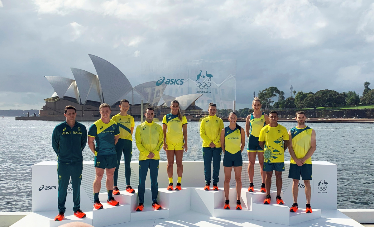 FILE PHOTO: Australian Olympians pose in front of the Sydney Opera House at the unveiling of the team uniforms for the 2020 Tokyo Olympics, in Sydney, Australia March 31, 2021. REUTERS/Nick Mulvenney/File Photo
