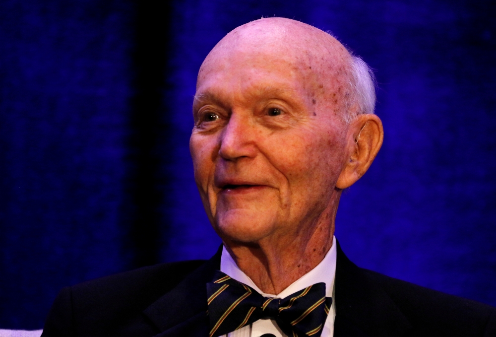 Apollo 11 astronaut Michael Collins speaks at a panel discussion on the 50th anniversary of the launch, in Cocoa Beach, Florida, U.S., July 16, 2019. REUTERS/Joe Skipper/File Photo