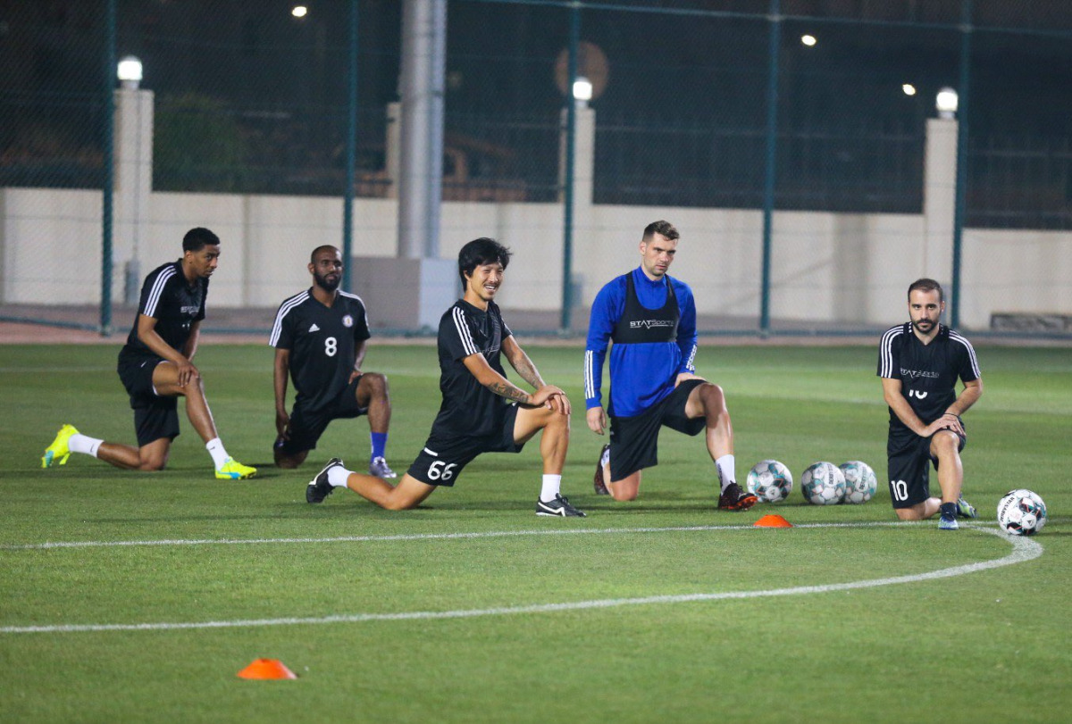 Al Khor players take part in a training session as they gear up for
the play-off match against Al Shahania. Pic: Twitter/@alkhor_club