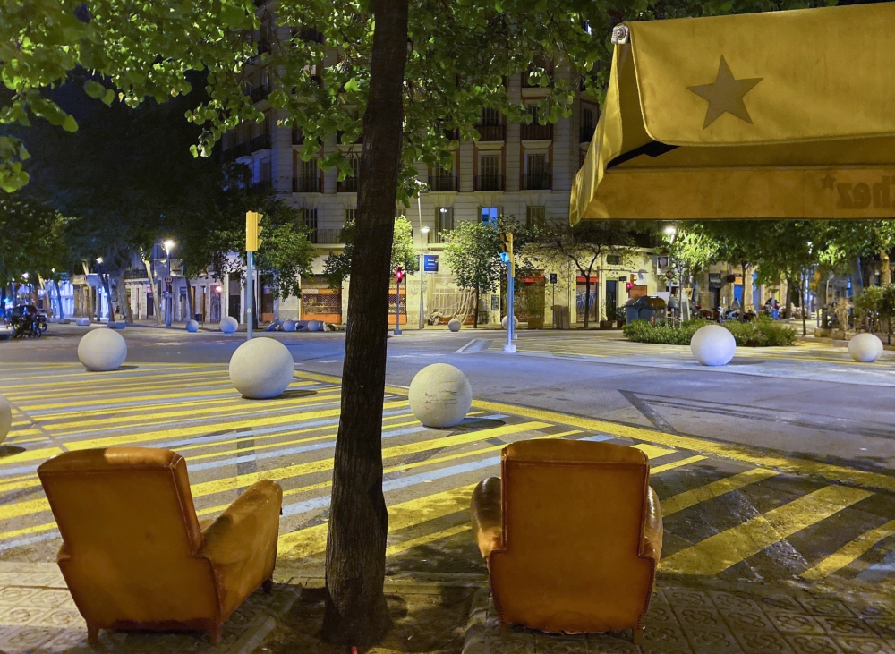 Sofas are seen on a street after curfew, as the state of alarm decreed by the Spanish Government to prevent the spread of the coronavirus disease (COVID-19) is due to end on Sunday, in Barcelona, Spain, May 3, 2021. REUTERS/Nacho Doce