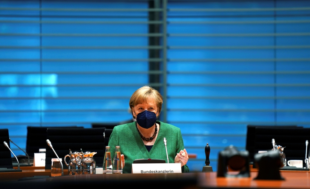 German Chancellor Angela Merkel arrives for the weekly cabinet meeting at the Chancellery in Berlin, Germany May 12, 2021. Michael Sohn/Pool via REUTERS