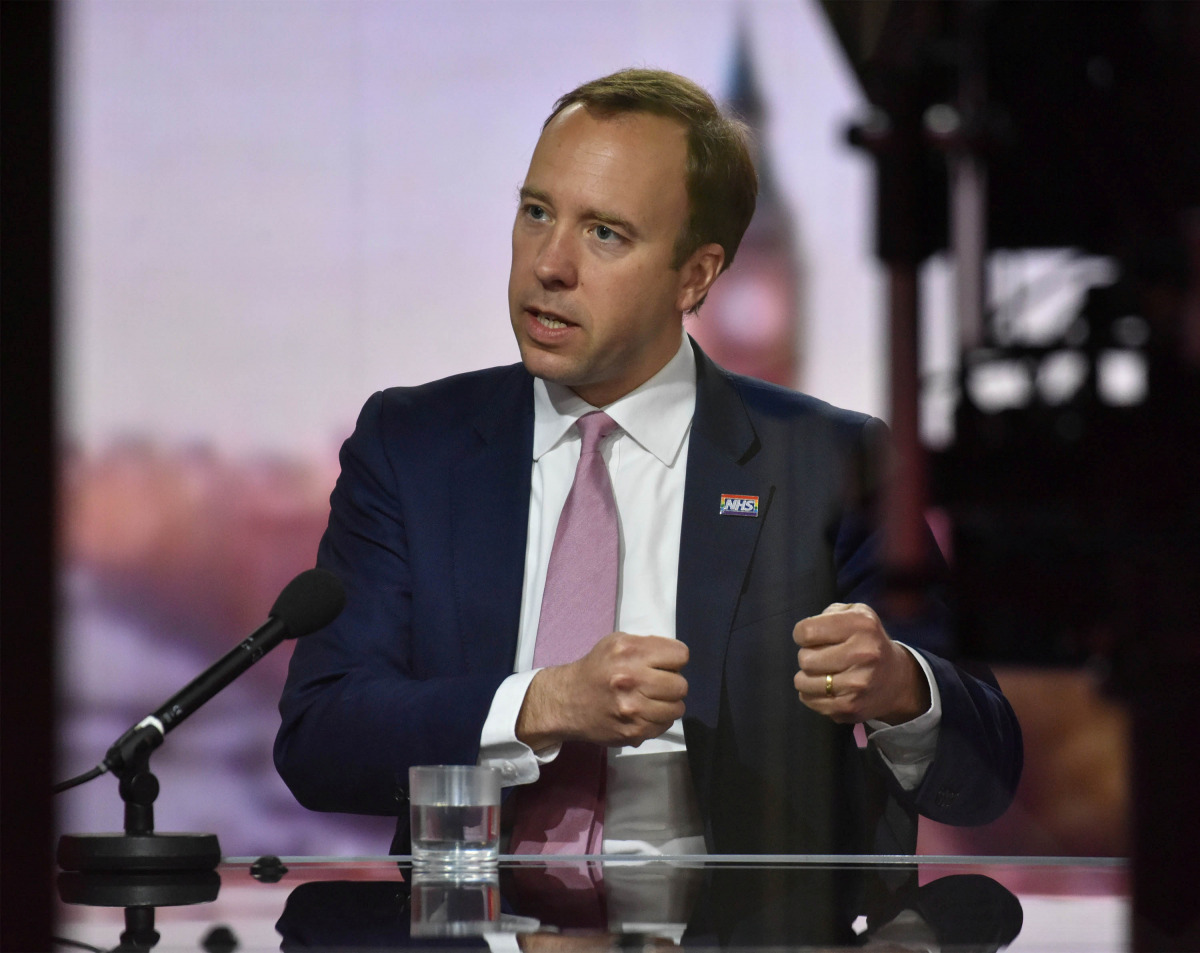 Britain's Health Secretary Matt Hancock appears on BBC TV's The Andrew Marr Show in London, Britain, May 16, 2021. Jeff Overs/BBC/Handout via REUTERS