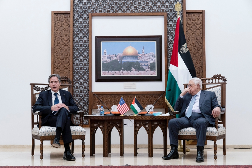 U.S. Secretary of State Antony Blinken speaks during a joint press conference with Palestinian President Mahmoud Abbas, in the West Bank city of Ramallah, May 25, 2021. (REUTERS)