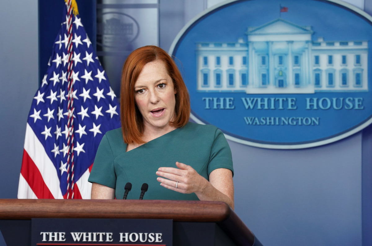 White House Press Secretary Jen Psaki speaks during a briefing at the White House in Washington, U.S., May 20, 2021. REUTERS/Kevin Lamarque ????
