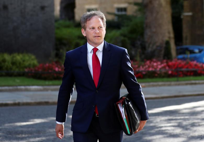 FILE PHOTO: Britain's Secretary of State for Transport Grant Shapps arrives for a cabinet meeting, the first since mid-March because of the coronavirus disease (COVID-19) pandemic, at Downing Street in London, Britain, July 21, 2020. REUTERS/Simon...MORE