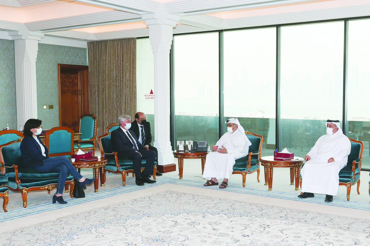 Minister of Commerce and Industry, and Acting Minister of Finance, H E Ali bin Ahmed Al Kuwari, during a meeting with H E Pascal Brindeau, President of the France-Qatar Friendship Group in the French National Assembly.