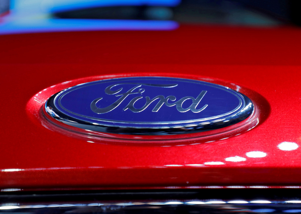 The logo is seen on the bonnet of a new Ford Aspire car during its launch in New Delhi, India, October 4, 2018. REUTERS/Anushree Fadnavis
