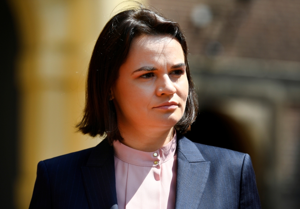 Belarusian opposition figure Sviatlana Tsikhanouskaya meets Dutch Prime Minister Mark Rutte and Foreign Affairs Minister Sigrid Kaag to discuss forced landing of a Ryanair flight in Minsk and the arrest of a dissident Belarusian journalist on board, in Th