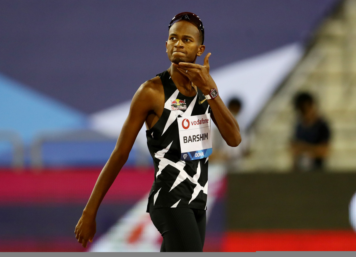 Qatar's Mutaz Essa Barshim reacts during the Doha Diamond League on Friday.