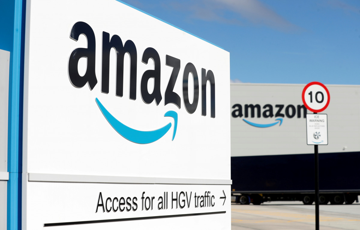 FILE PHOTO: An Amazon logo is seen at its centre in Darlington, County Durham, Britain September 3, 2020. REUTERS/Lee Smith/File Photo
