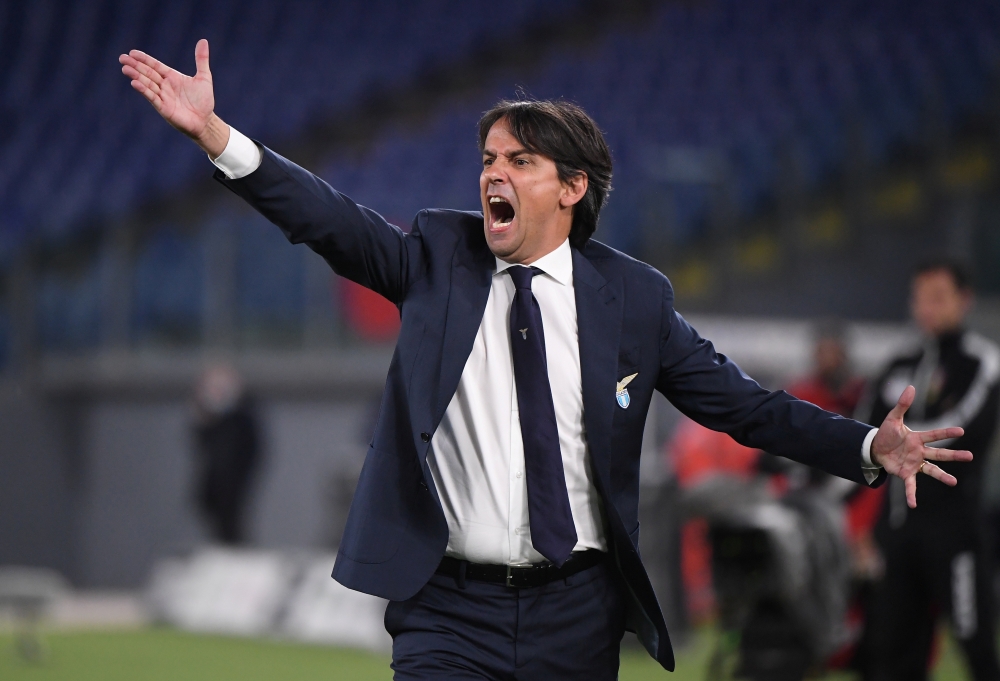FILE PHOTO: Lazio coach Simone Inzaghi reacts REUTERS/Alberto Lingria