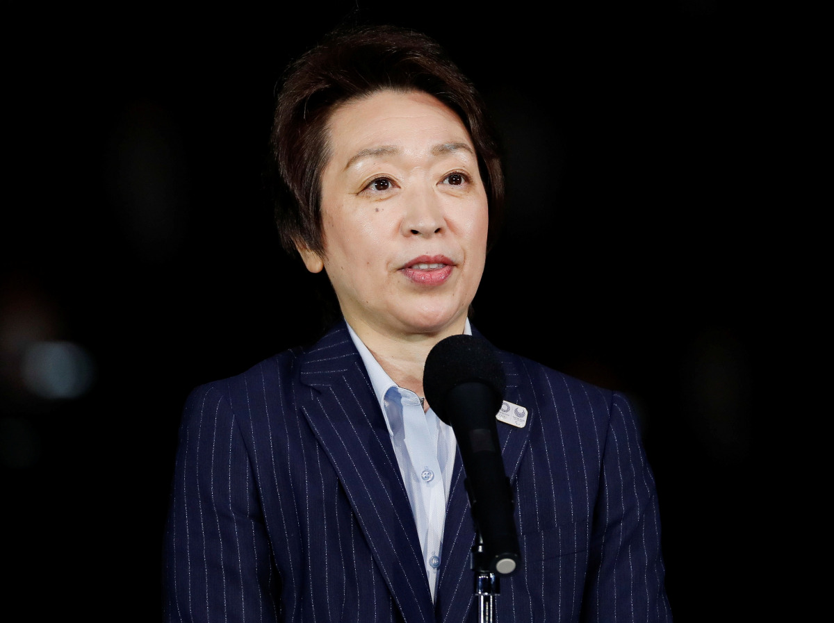 Seiko Hashimoto, President of the Tokyo 2020 Organising Committee, delivers a speech during an unveiling event of the items that will be used during the victory ceremonies of the Tokyo 2020 Olympic and Paralympic Games, at Ariake Arena in Tokyo, Japan Jun