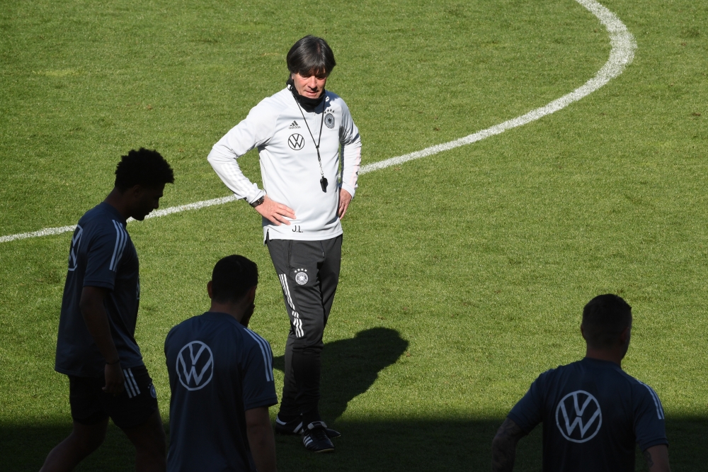Germany coach Joachim Loew during training REUTERS/Angelika Warmuth