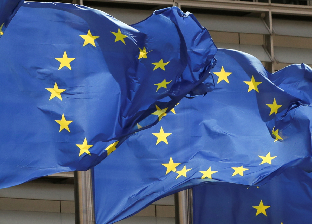 FILE PHOTO: European Union flags flutter outside the EU Commission headquarters in Brussels, Belgium May 5, 2021. REUTERS/Yves Herman/File Photo
