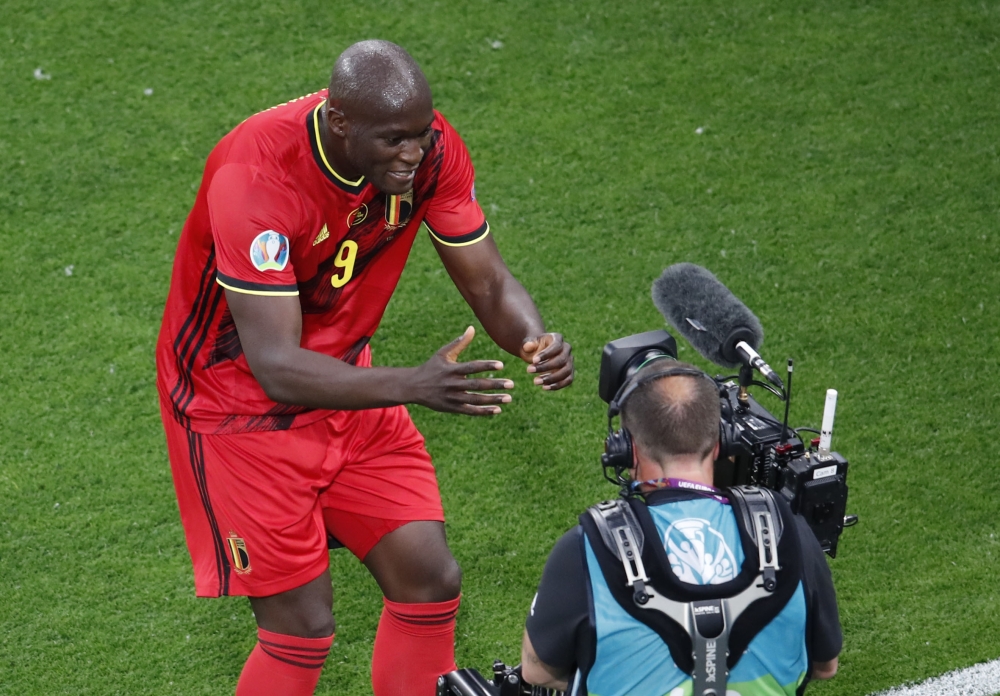 Belgium's Romelu Lukaku celebrates scoring their first goal Pool via REUTERS/Anton Vaganov